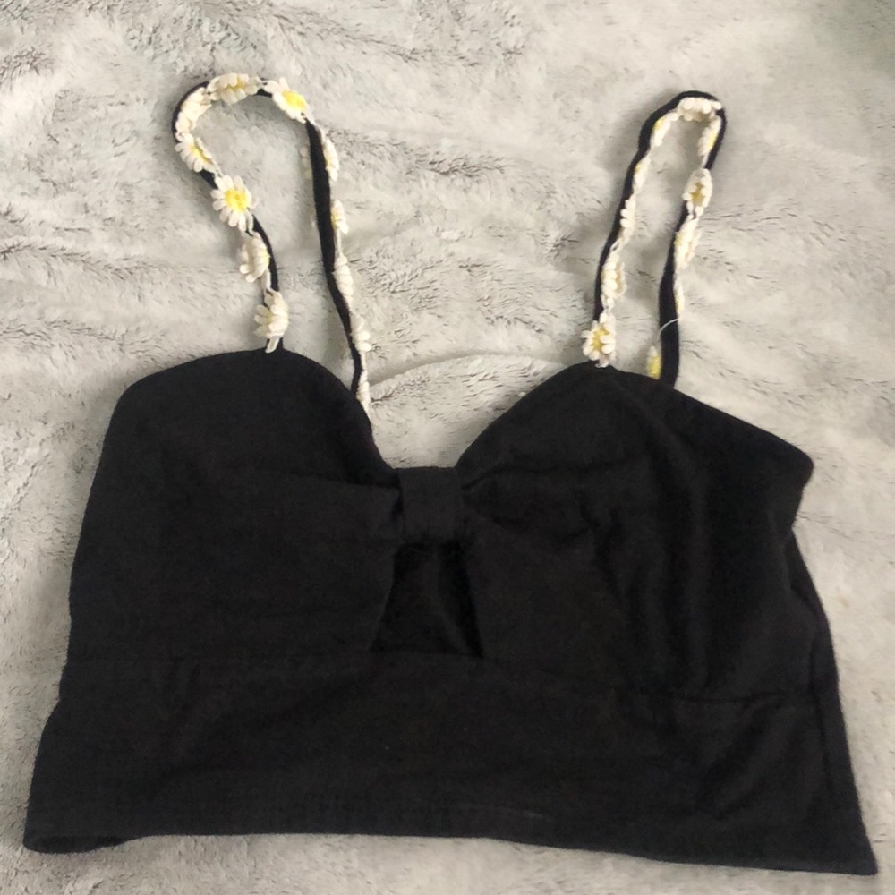 Black crop top with sunflower straps